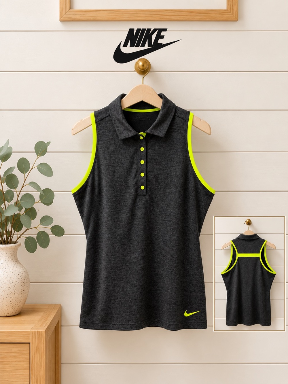 NIKE GOLF DRI-FIT – Sleeveless Polo Top – Charcoal Grey & Volt – Size XL